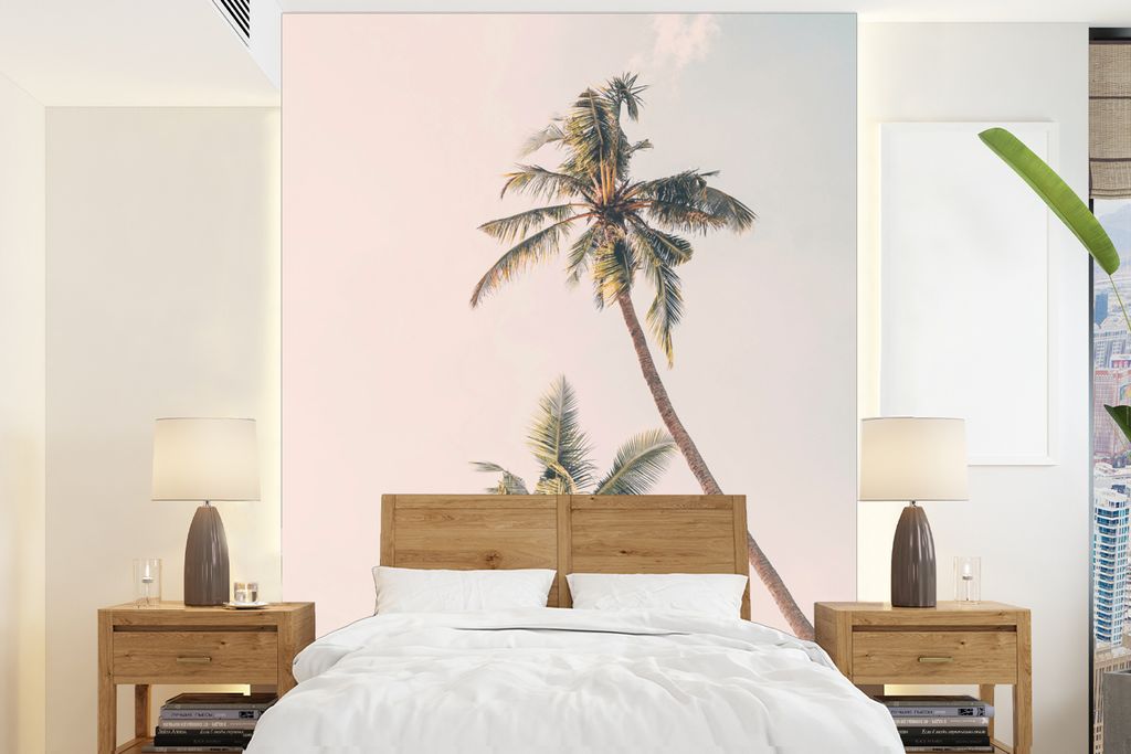MuchoWow Fototapete für Wohnzimmer oder Schlafzimmer Wandtapete Vinyl Motivtapete Palmen - Himmel - Natur - Wolken - 165x220 cm - Wanddekorationen