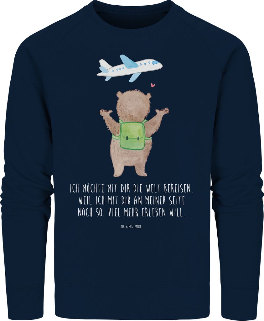 Mr. & Mrs. Panda Baumwoll Sweatshirt Bär Flugzeug Größe M - French Navy - Geschenk, Pullover, Bio, für Männer, Sweater, Frauen, Valentinstag, ...
