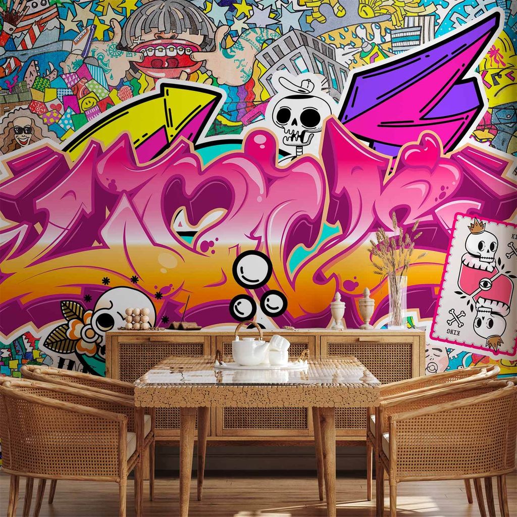 Vlies Fototapete - Street art - abstract urban colour graffiti mural with lettering 450x315 cm Streetart f-A-10012-a-a
