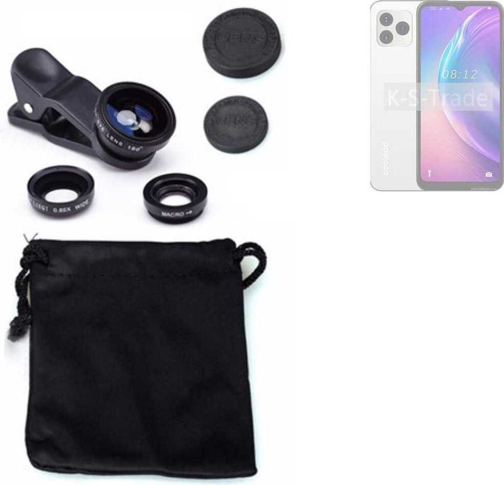 K-S-Trade Smartphone Kamera Linsen Set Kompatibel mit Coolpad CP12 3in1 Clip-On Kamera Adapter Macro Weitwinkel FishEye Fischauge Objektiv Linse