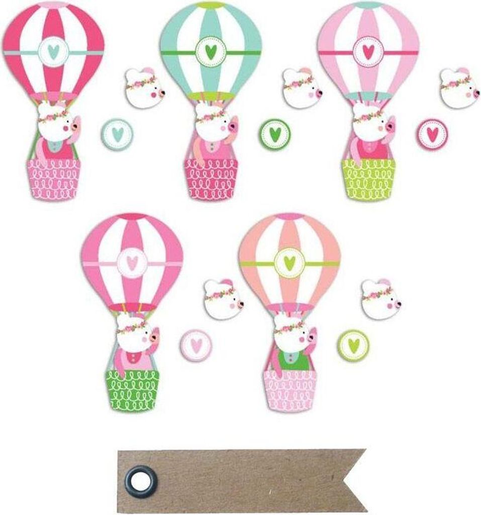 20 Die-Cuts aus Papier- Josephine Teddybär + 20 Wimpel Kraft Etiketten
