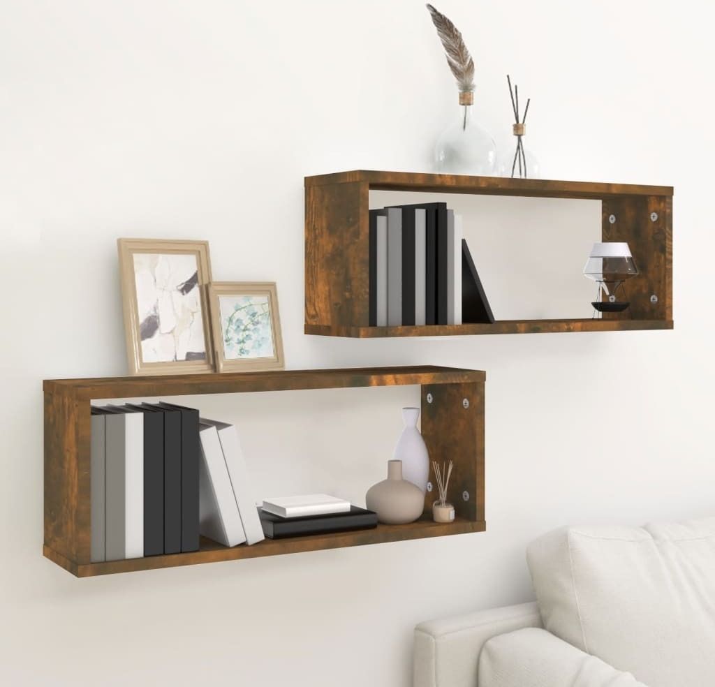 "2026 Promotion" Würfelregale 2 Stk. - Hohe Qualität - Räuchereiche 60x15x23 cm Holzwerkstoff - Wandregale CC28042