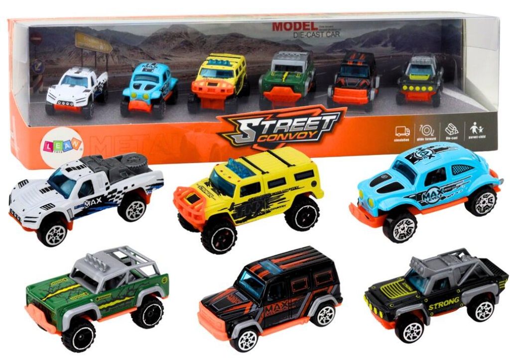 Leantoys Zestaw Metalowych Autek Terenowych 1:64 6 sztuk