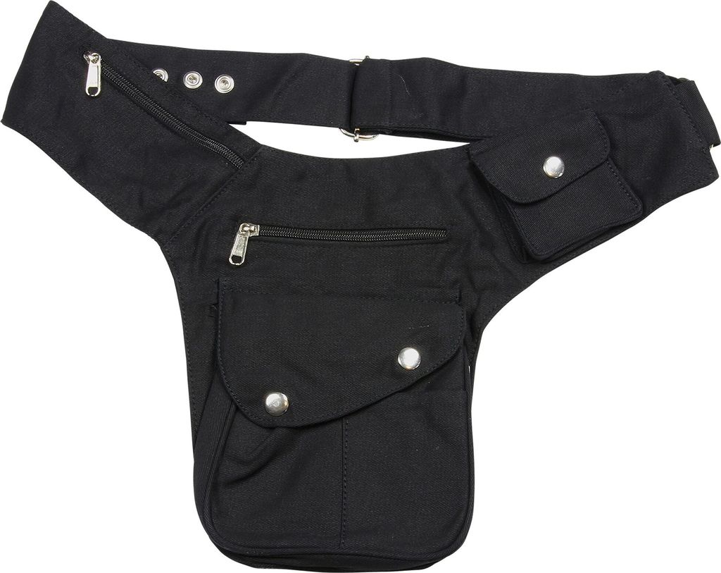 Premium Gürteltasche - Buddy - schwarz - silberfarben - Bauchtasche - Hüfttasche