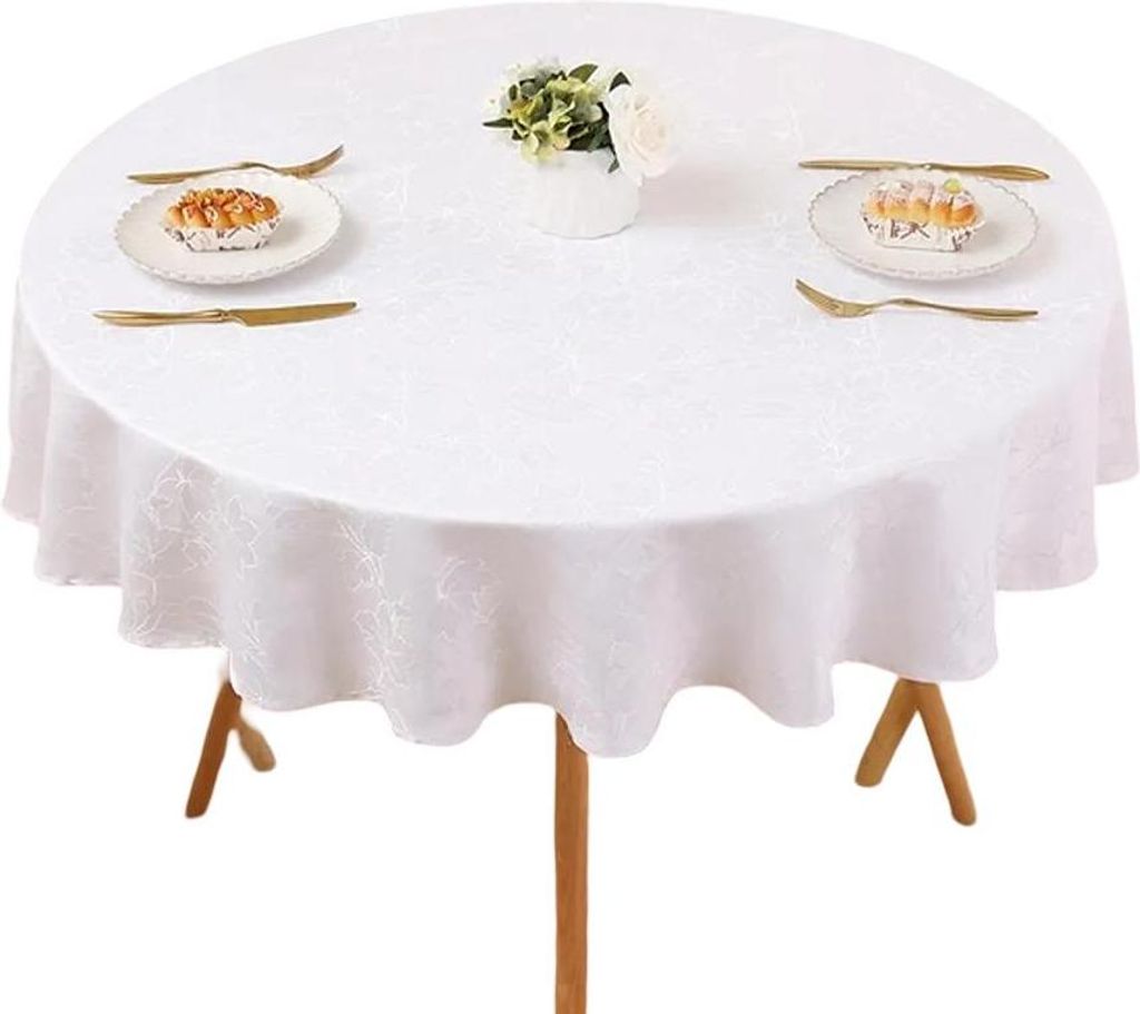 Smiry Wasserdicht abwaschbar Tischtuch 140 cm Rund Dekorativ Groß Weiß