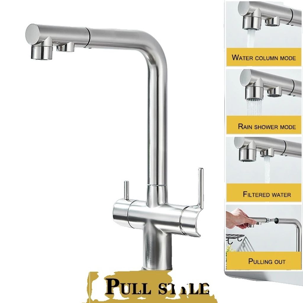 Küchenarmatur, Dual-Handle, Ausziehbare Sprühfunktion, Nickel
