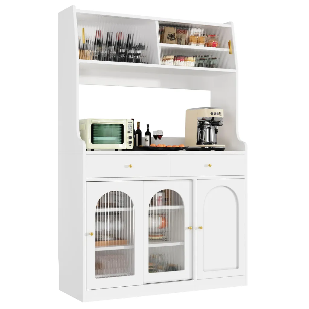 Meuble de rangement 120x180 cm avec LED et grandes portes vitrées blanc