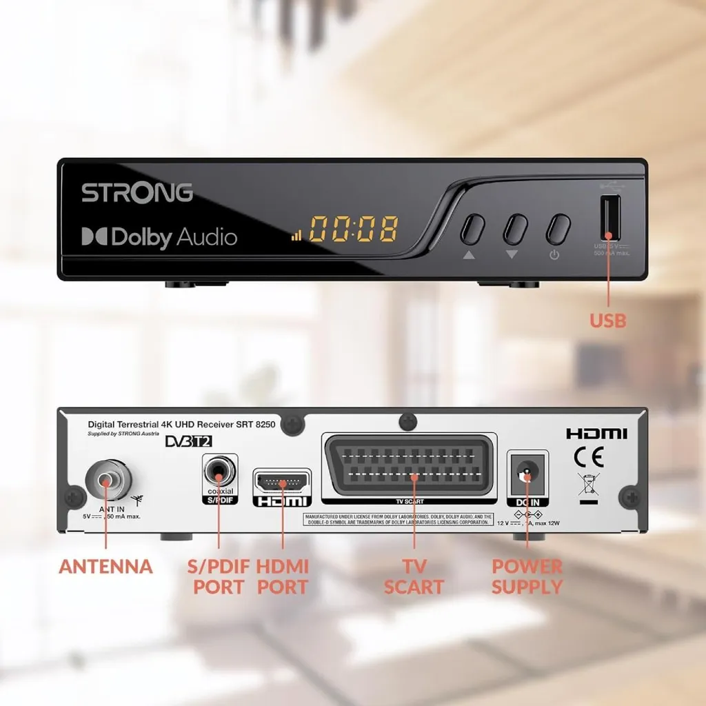 Décodeur TNT HD Strong SRT 8250 : Récepteur TV Numérique Terrestre DVB-T2