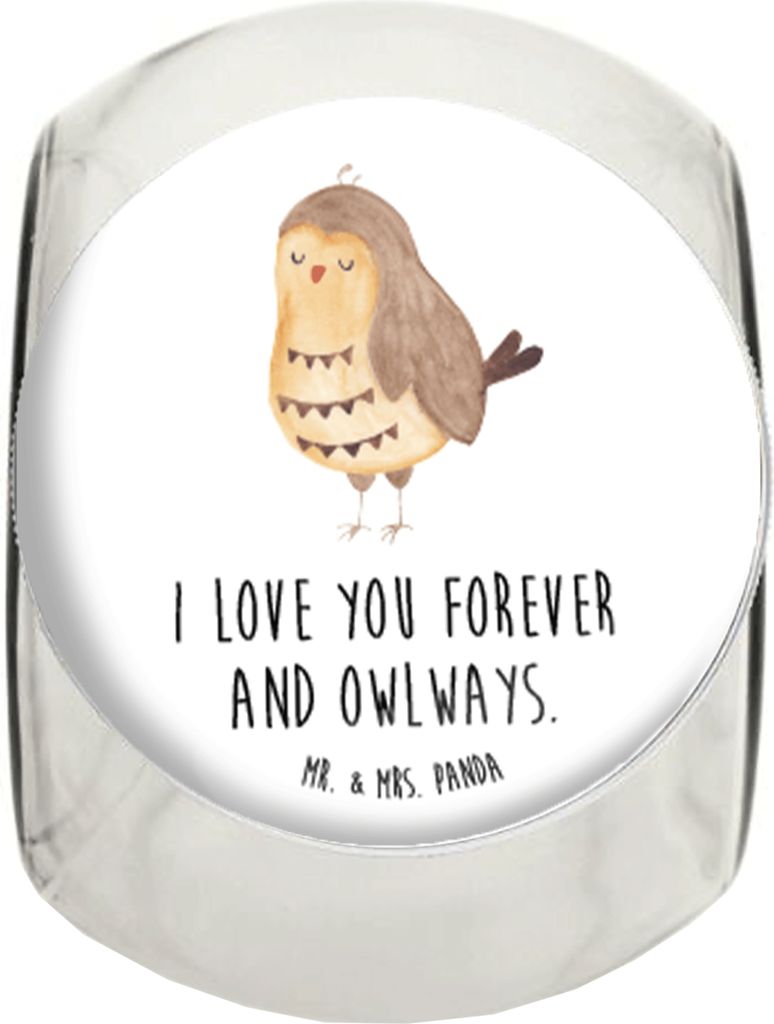 Mr. & Mrs. Panda Bonboniere Eule Zufrieden L 870ml - Weiß - Geschenk, Süßigkeitenglas, Liebesspruch, Romantisch, gewürzglas, Owl, Kaffeedose, D...