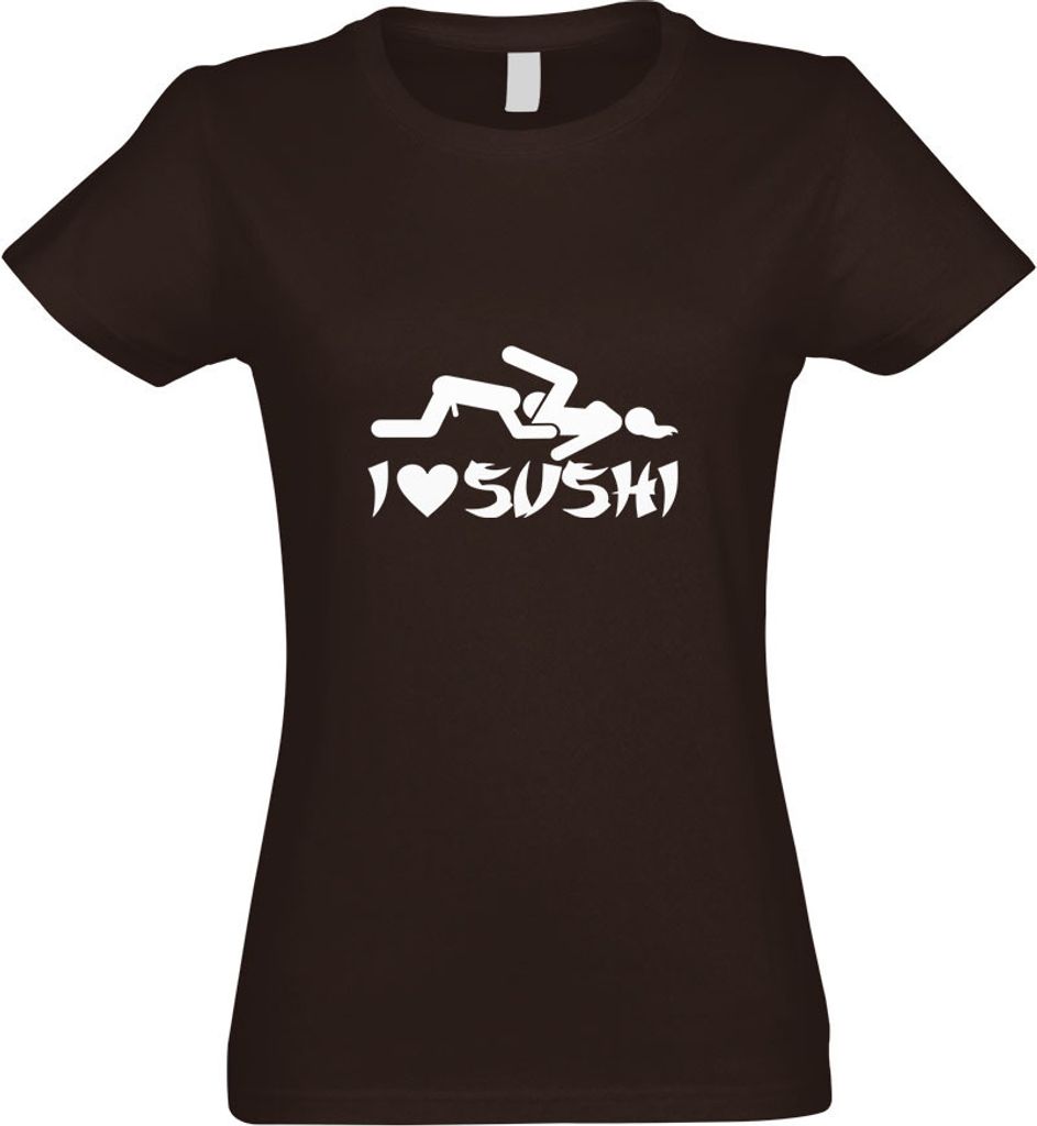 Kiwistar - T-Shirt tailliert - Damen - Chocolate - I Love Sushi Motiv1 - mit Motiv Bedruckt - Funshirt Design - Sport - Freizeit - Damen - XL