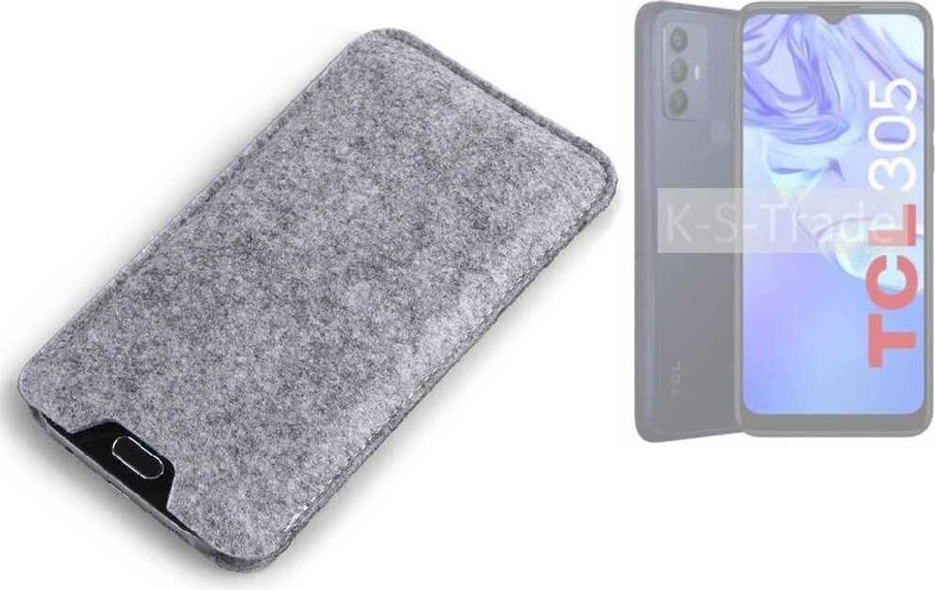 K-S-Trade Filz Handyhülle kompatibel mit TCL 305 Schutzhülle Filztasche Filz Tasche Case Sleeve Handy Hülle Filzhülle grau