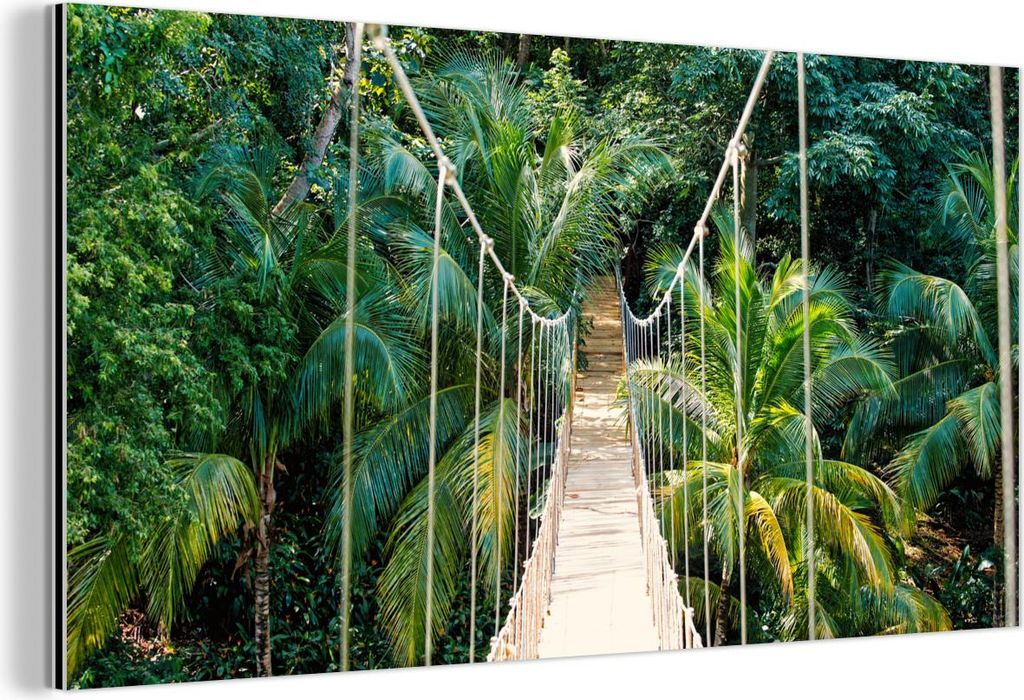 MuchoWow Wanddekoration Metall Metallbild Wandkunst 120x60 cm Dschungel - Palme - Brücke - Natur - Pflanzen MuchoWow Aluminium Gemälde - Metalbilder
