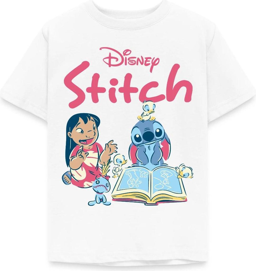 Lilo & Stitch Mit Buch Kinder T-Shirt, 98/104 (3-4 Jahre), Weiß