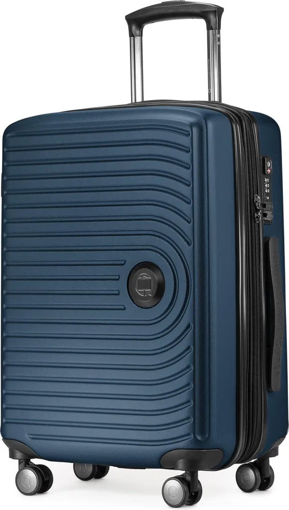 Valise cabine rigide extensible 55L pour éviter les frais de bagages bleu