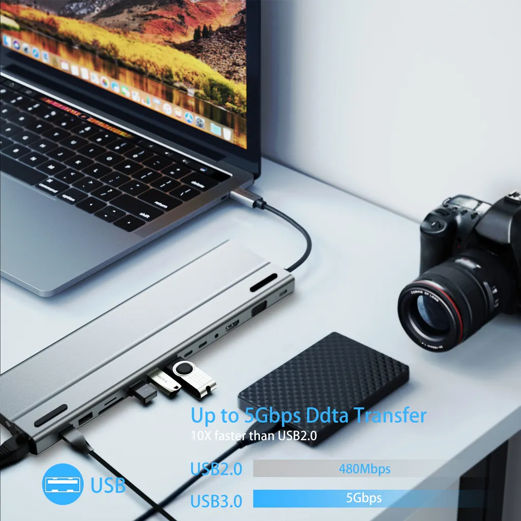 Docking Station USB-C 14 in 1 INF: Triplo Display 4K e 100W PD - 3