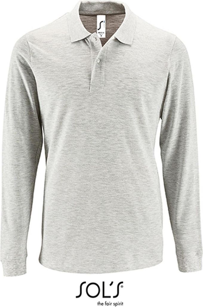 SOLs 02087 | Herren Long-Sleeve Piqué Polo Shirt Perfect - Farbe: Ash (Heather) - Größe: S