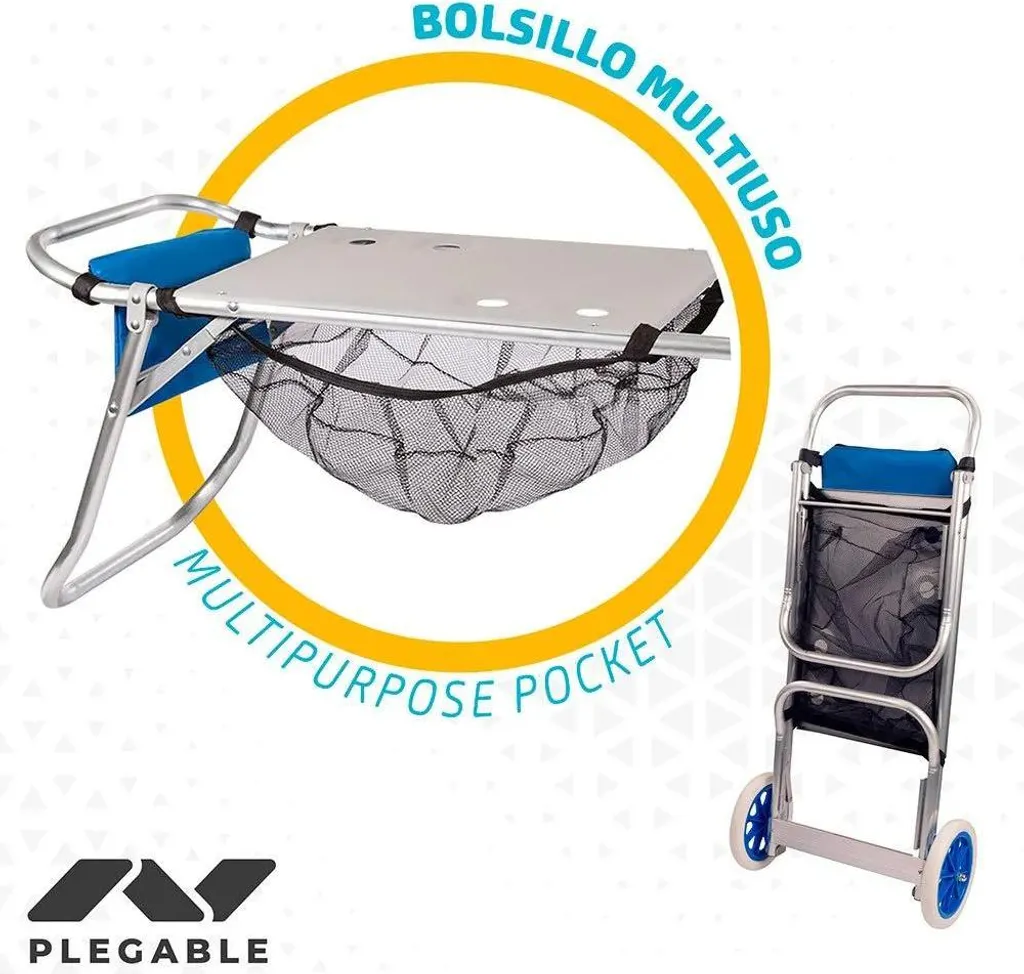 Chaise de plage active 52x37x105 cm Bleu et Gris pliable One Size