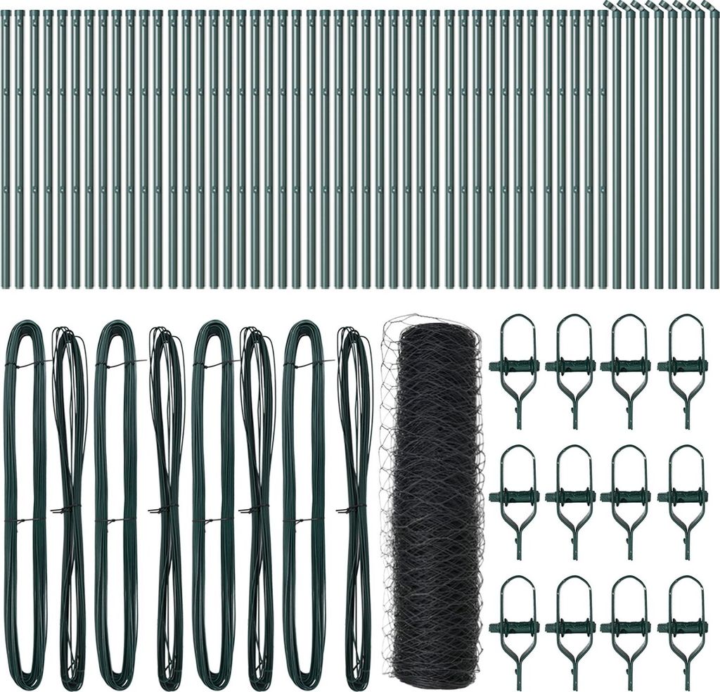 "2025"Cloris Hexagonzaun Grau 0.4x100 m Stahl, Zaunpfosten 13 Stück Grün Ø32 mm 80 cm Verzinkter Stahl - Zaunzubehör 112150