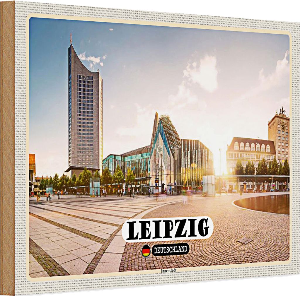 Holzschild Städte Leipzig Innenstadt Teich Gebäude 30x20cm