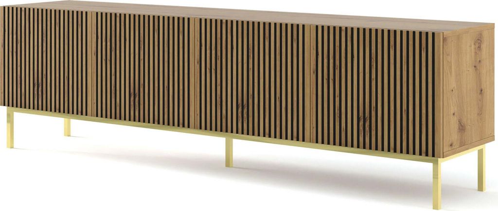 FURNLUX Tv-ständer Ravenna F Beige Und Schwarz Und Gold 200cm / Hauptfarbe: Braun / Abmessungen: 200 x 58 x 42 cm