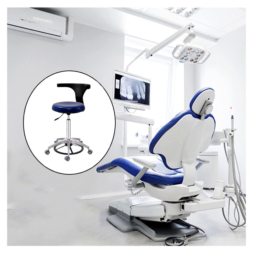 Verstellbarer Zahnarzthelfer-Hocker 360° drehbar mit Armlehnen und Rückenlehne aus Kunstleder