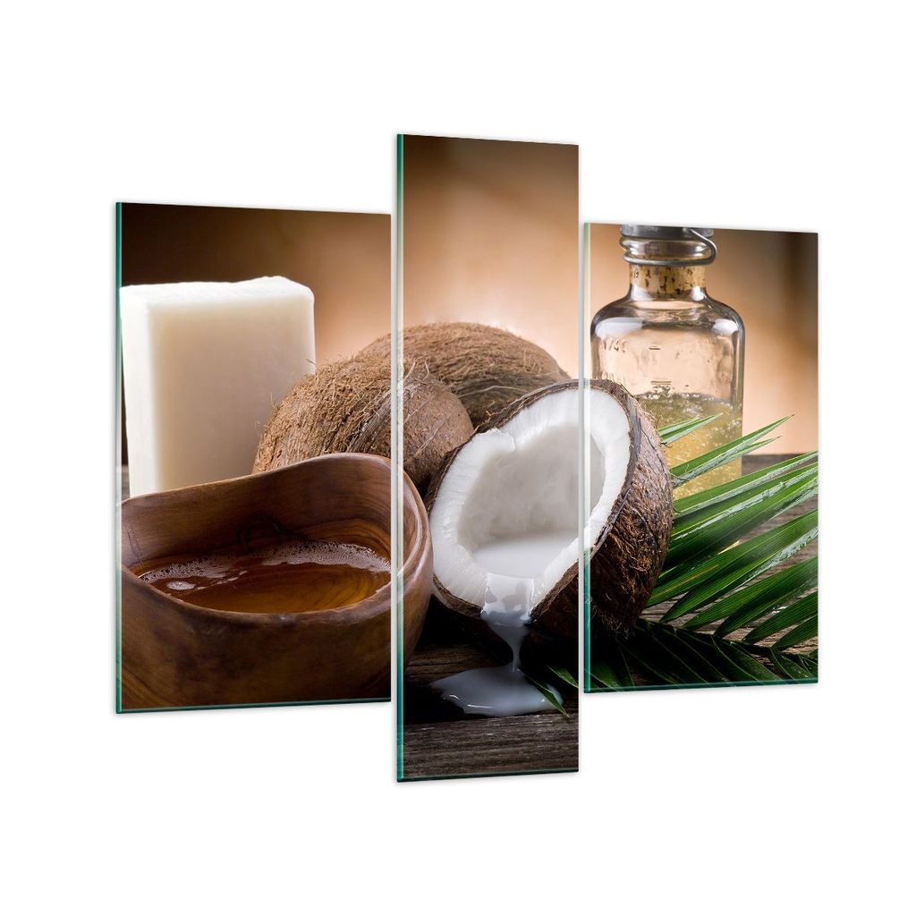 Bilder auf glas - Kokosnuss Öl Seife Handfläche - 95x80cm - Glasbilder - Wandbilder - Kunstdruck - zum Aufhängen bereit - Wanddekoration aus Gla...