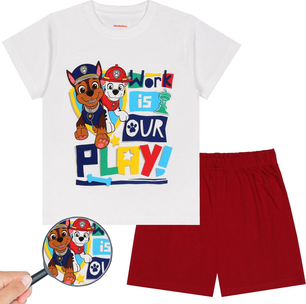 Paw Patrol rot-weißer Jungen Schlafanzug mit kurzer Hose 8 Jahre