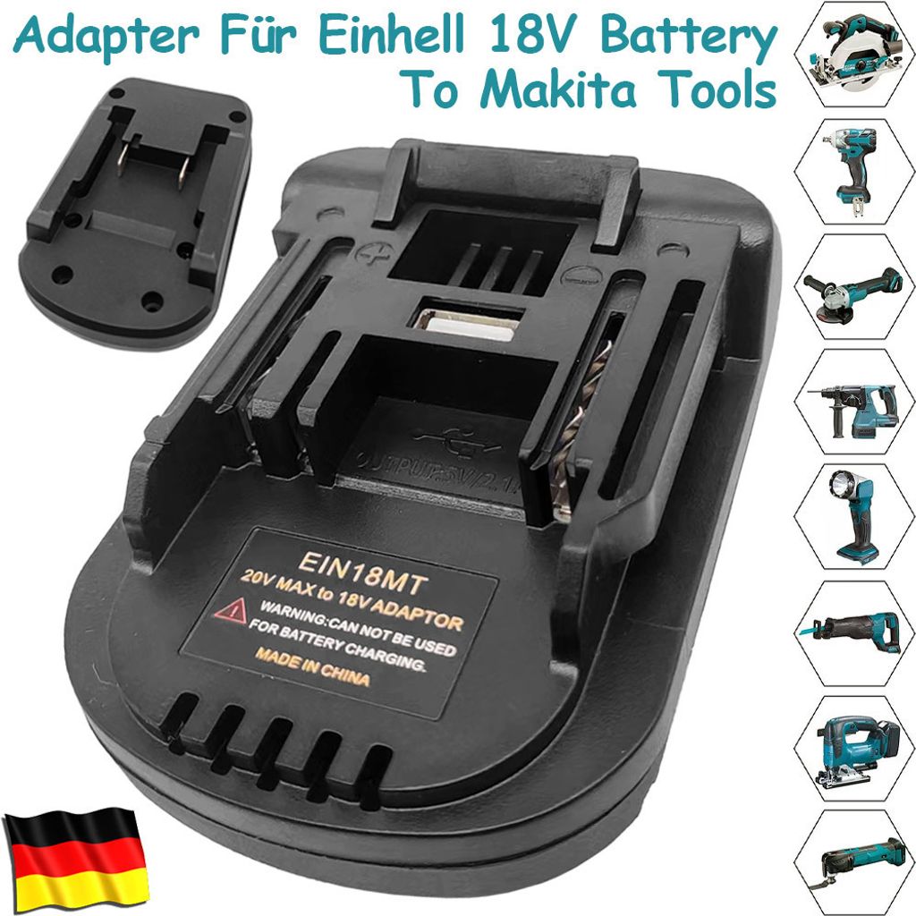 Akku Adapter Konverter für Einhell 18V Akkus, um Elektrowerkzeuge Geräte von Makita 18V Batterien zu treiben schwarz(Ohne Akku)