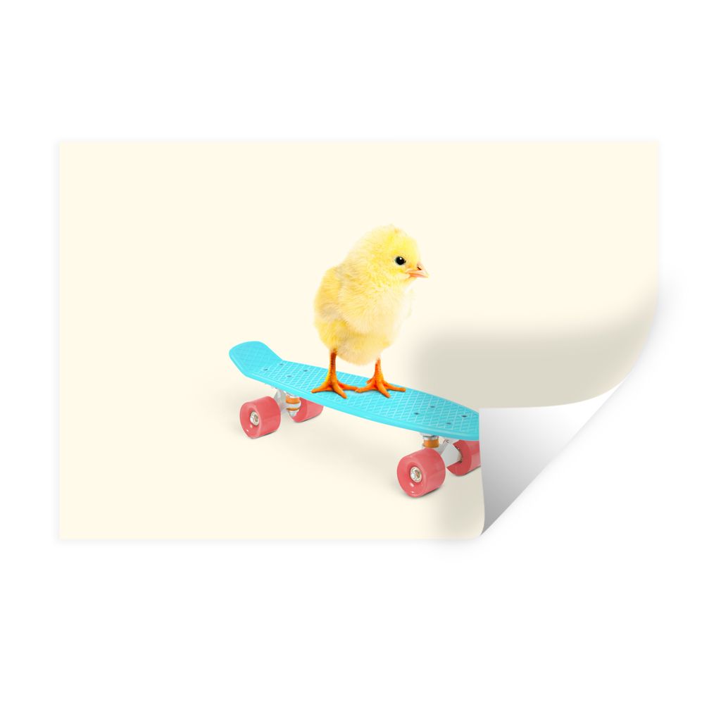 MuchoWow Wandtattoo Wandsticker Wandaufkleber Küken - Gelb - Skateboard - Blau - Tiere 60x40 cm Selbstklebend und Repositionierbar - Wierderverw...
