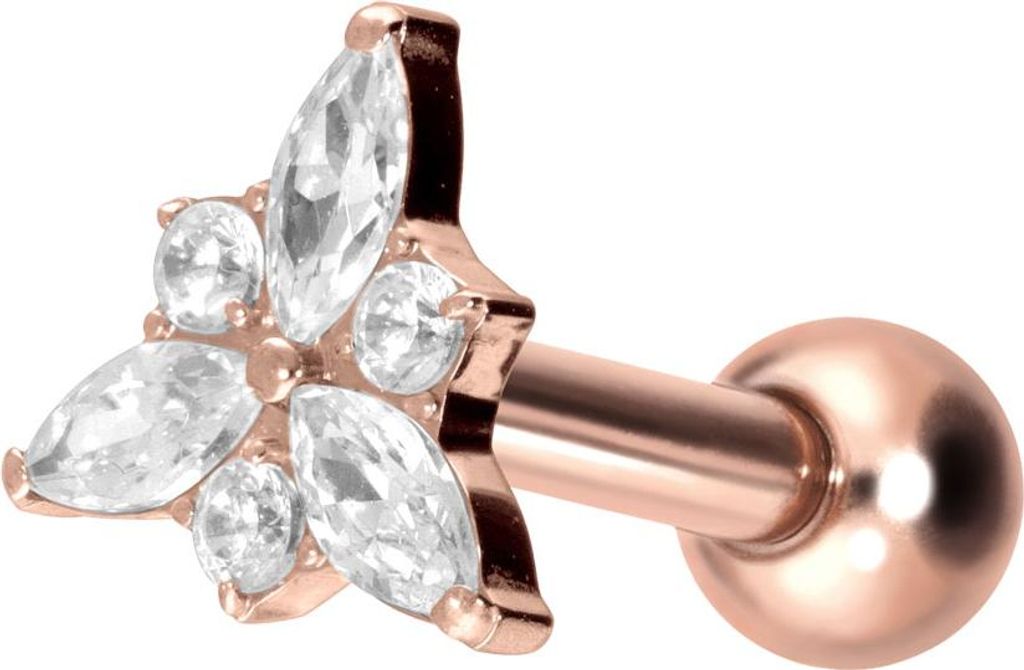 Ohrpiercing Titan Ohrpiercing mit Innengewinde KRISTALLBLÜTE RoséGold Stablänge: 6mm
