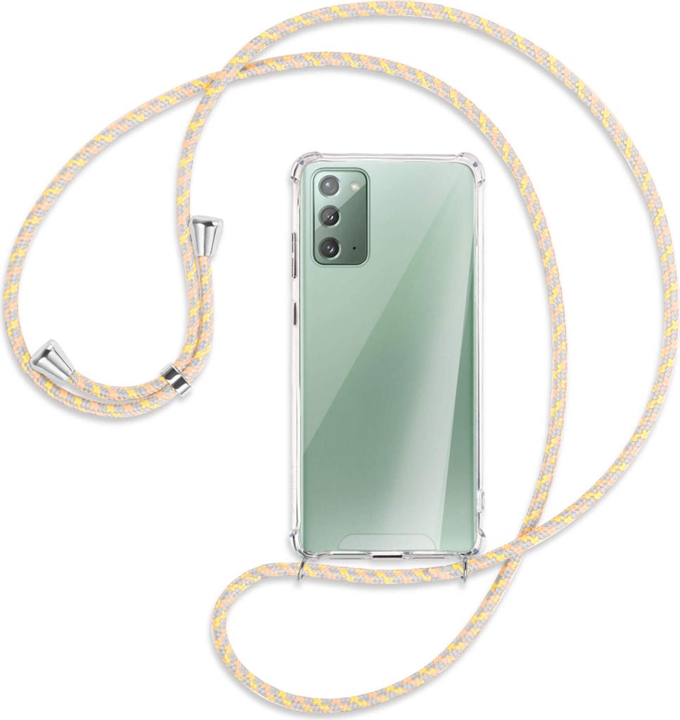 Handykette Backcover-Schutzhülle mit Band (Metall silberfarben) für Samsung Galaxy Note20 4G/5G (N980,N981) - gelb/grau/beige