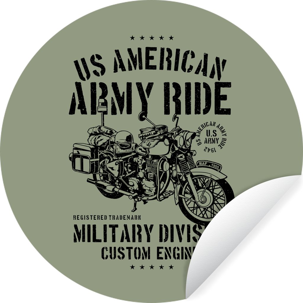 MuchoWow Runde Wandtattoo - Wandsticker Tapete Aufkleber Mancave - Motorrad - Amerika - Oldtimer Ø 80 cm Selbstklebend und Repositionierbar - Wa...