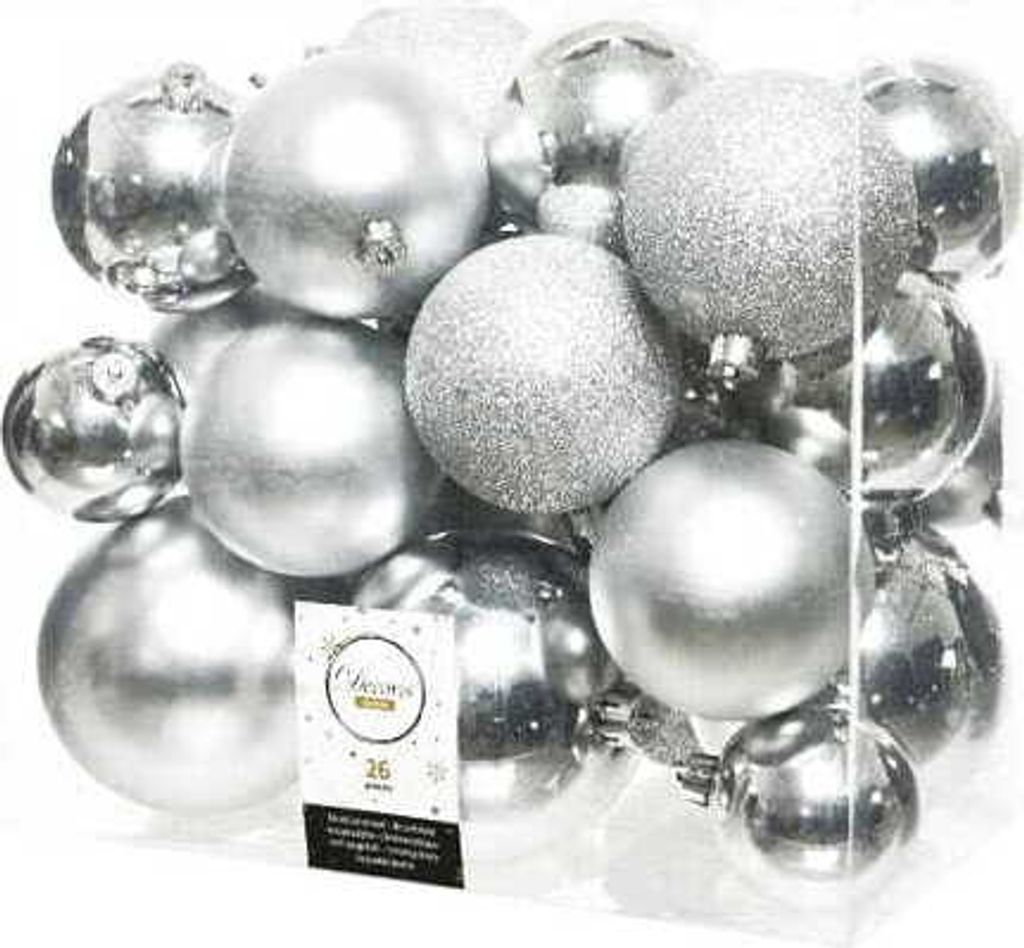 Bruchsichere Christbaumkugeln, 26er Set, silber, 10-6 cm Produktbild 