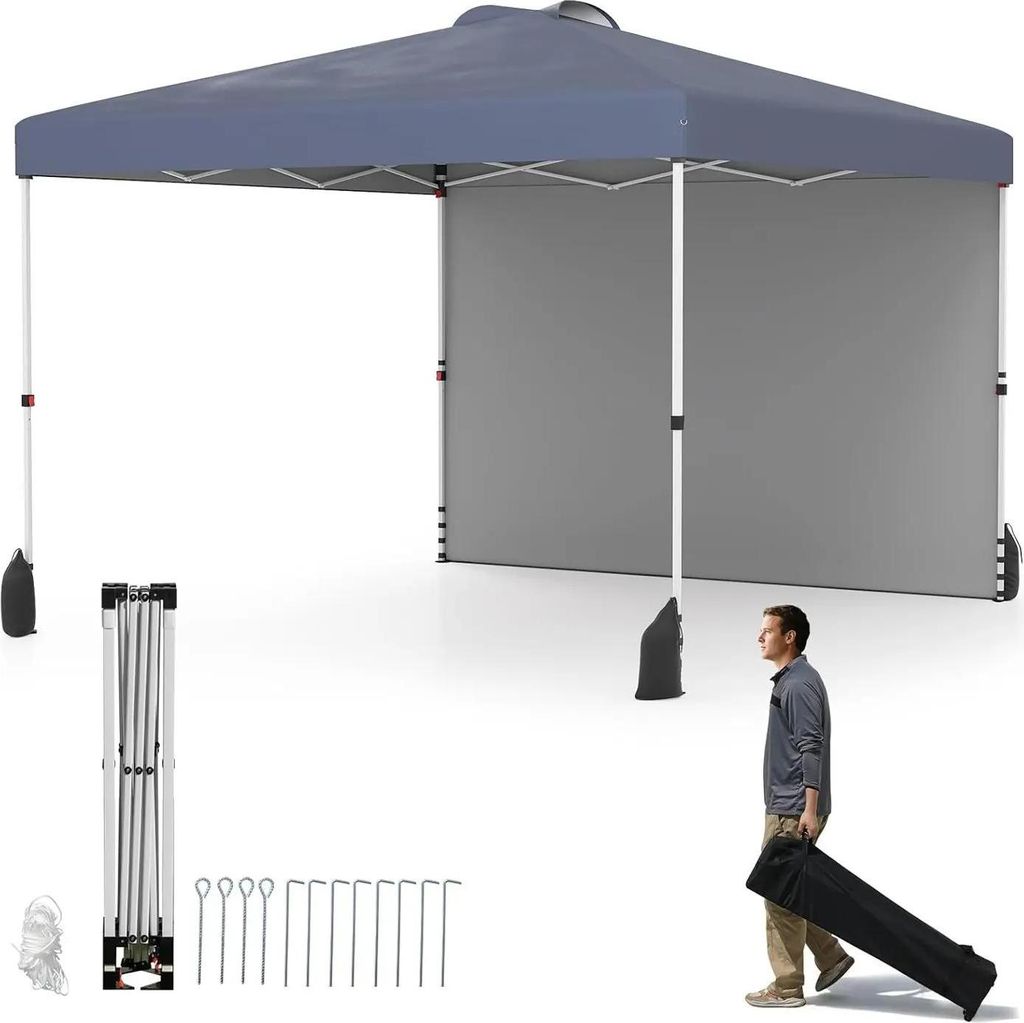Gartenpavillon - Pop-up Partyzelt - Schnell aufbaubar - Seitenwand - 4 Sandsäcke - UV-Schutz 50+ - Wasserdichtes Oxford-Gewebe - Hellgrau