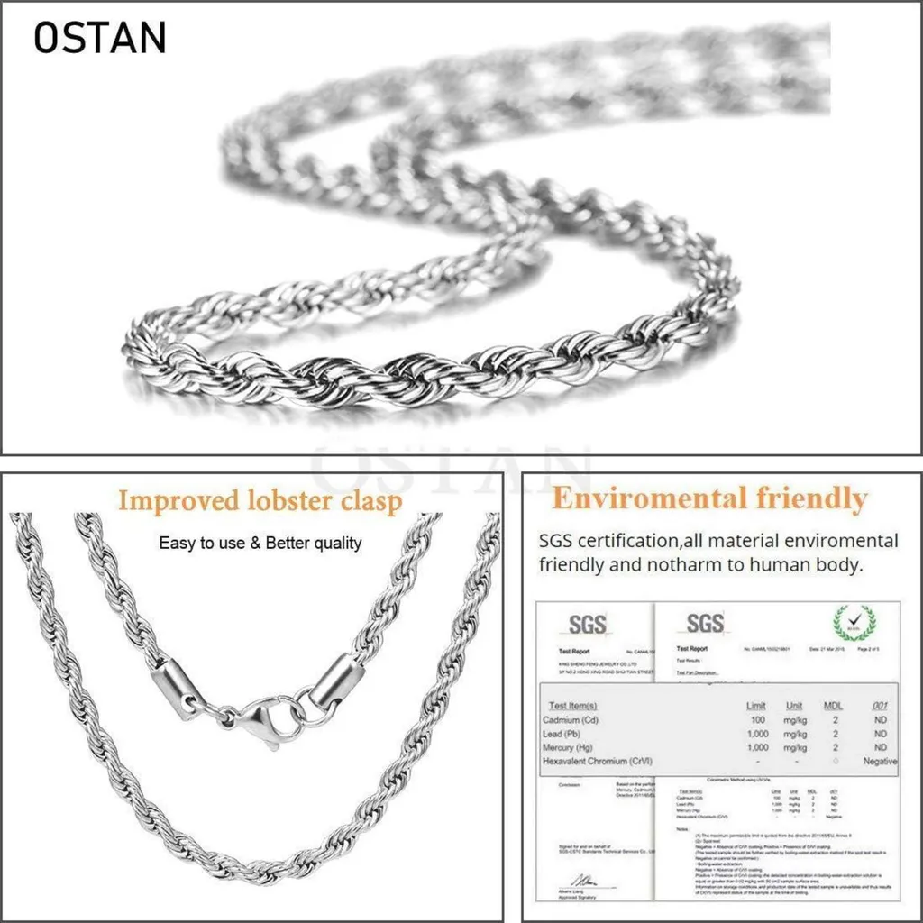Collier acier argent brillant 5mm large résistant à l'eau de 80cm long