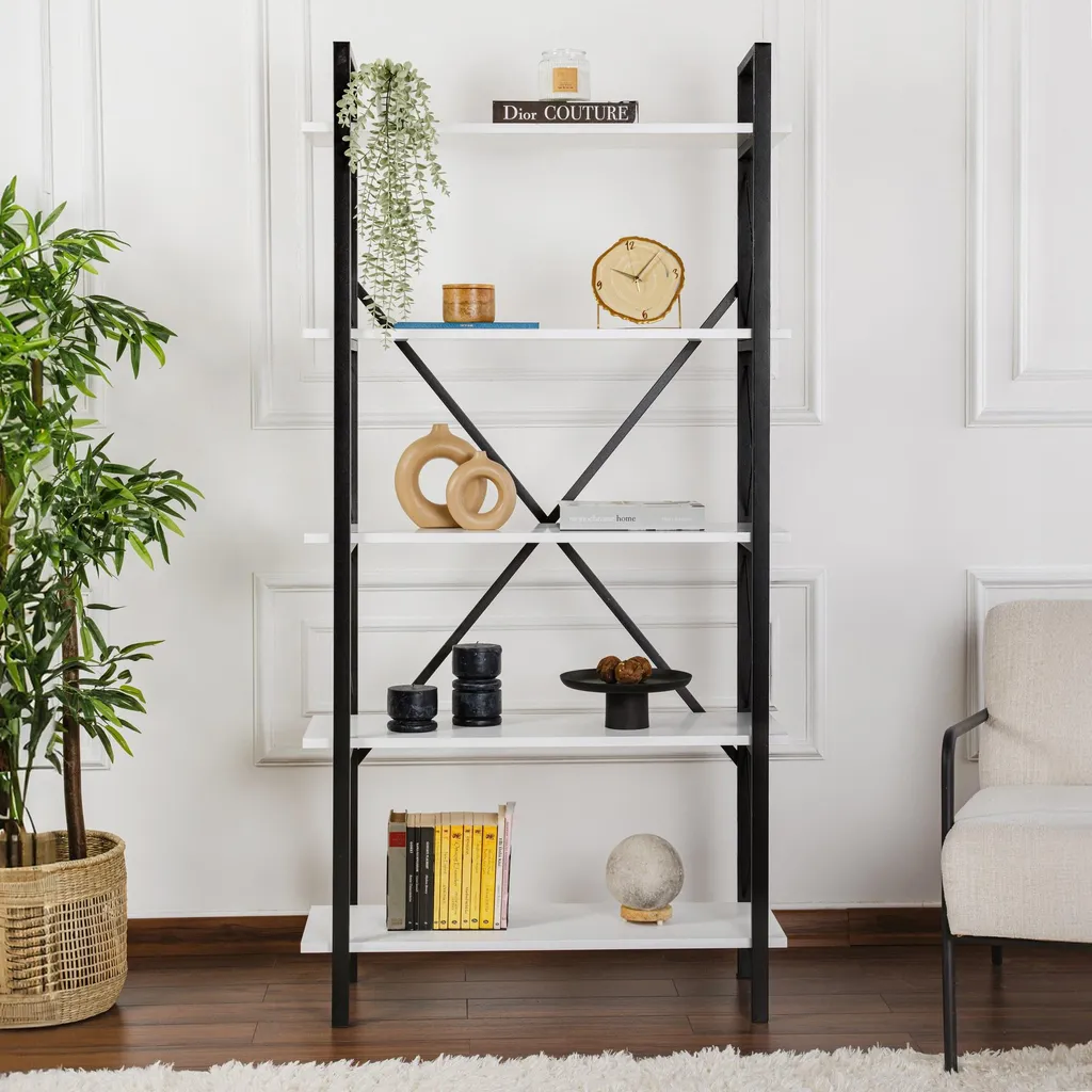 Bibliothèque bicolore 90x180 cm panneau mélamine robuste et durable - 5