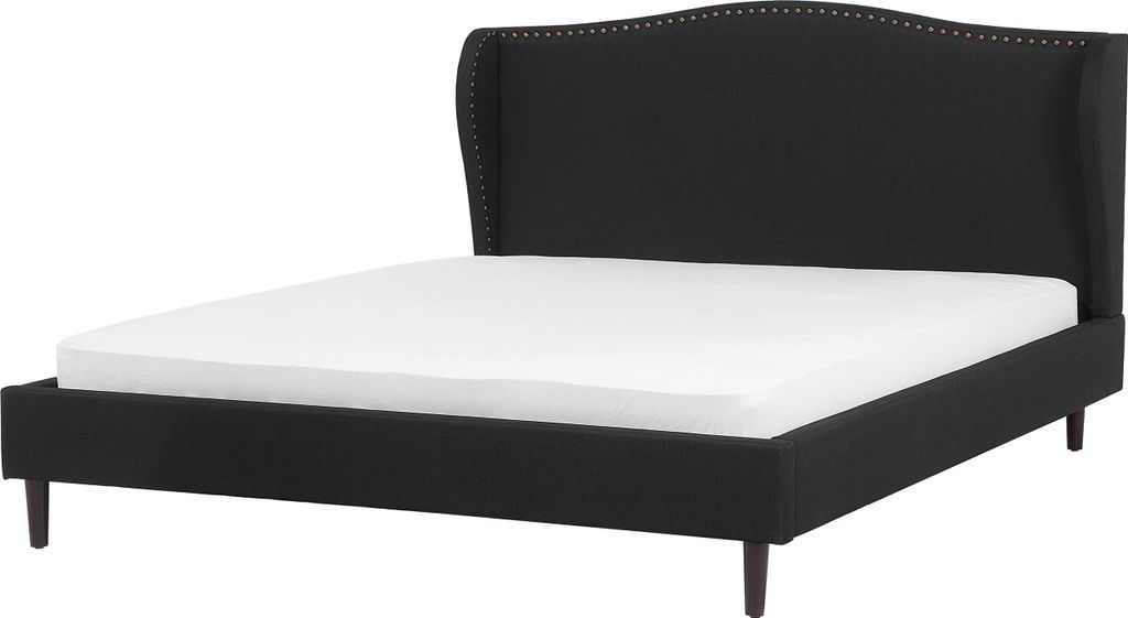 BELIANI Polsterbett Schwarz Doppelbett 180 x 200 cm Leinenoptik Holzbeine Klassisch Elegant
