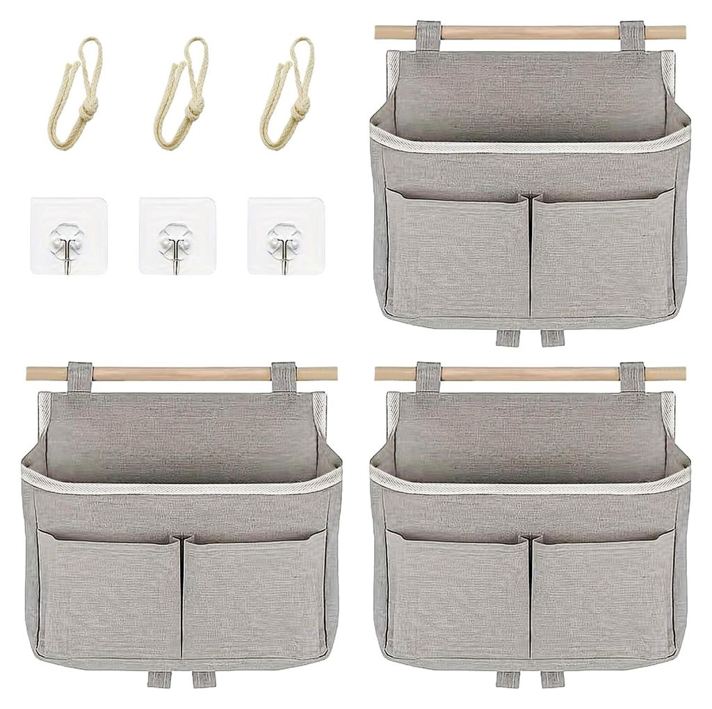 3er Set Hängeorganizer für Camping mit hoher Kapazität, faltbarer Leinen Wand Organizer, hängende Tasche mit 3 Fächern und Klebestreifen für ...