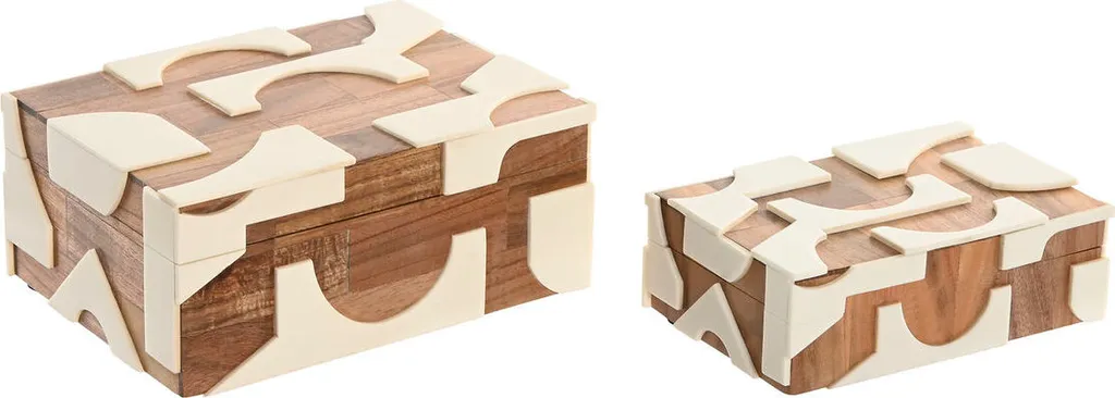 Organisateur de Bijoux Noir Home ESPRIT avec Couvercle Bois Acacia (2 unités)