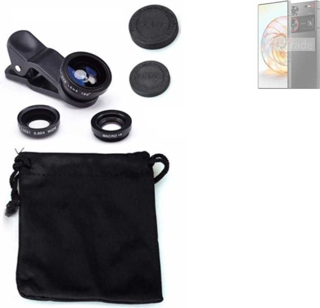 K-S-Trade Smartphone Kamera Linsen Set Kompatibel mit Nubia Z60 Ultra 3in1 Clip-On Kamera Adapter Macro Weitwinkel FishEye Fischauge Objektiv Linse