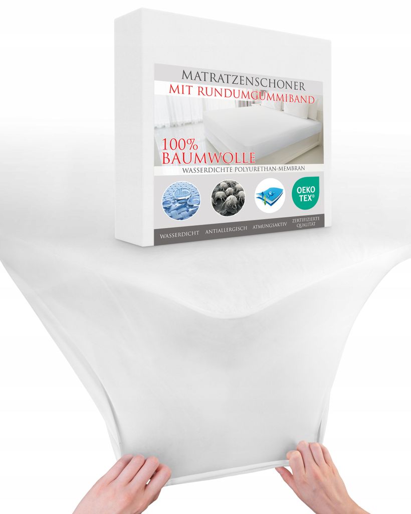 MATRATZENSCHONER 80x180cm 100% BAUMWOLLE-JERSEY-STOFF mit Rundumgummiband WASSERDICHT Matratzenschutz Matratzenauflage Matratzenschonbezug
