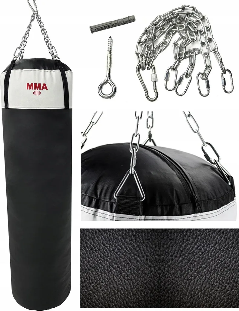 Sac de boxe 80x30 cm rempli avec kit de fixation pour entraînement