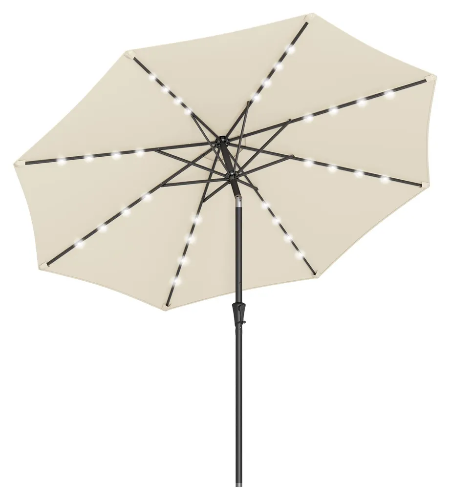 Parasol de jardin 300cm inclinable pour piscine et balcon avec LED beige