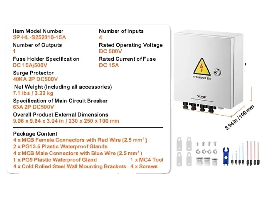 Boîtier Combiné PV 4 Fils 15A en Acier Robuste pour Installation Solaire