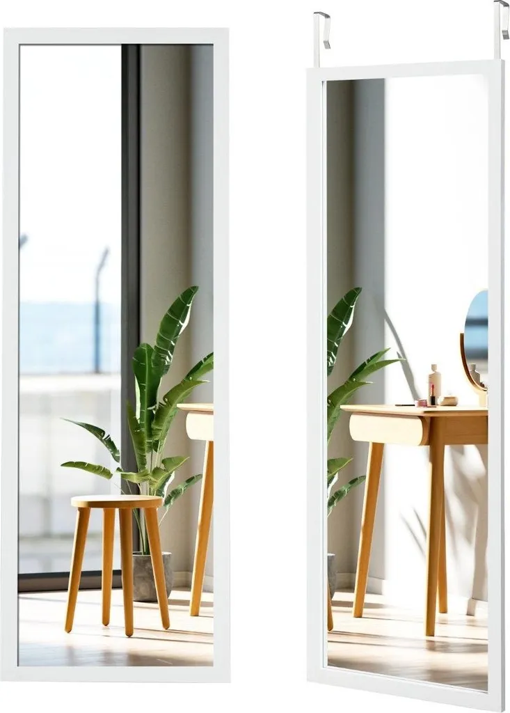 Specchio Lungo Figura Intera 120x37 cm Bianco - Ganci Regolabili HD