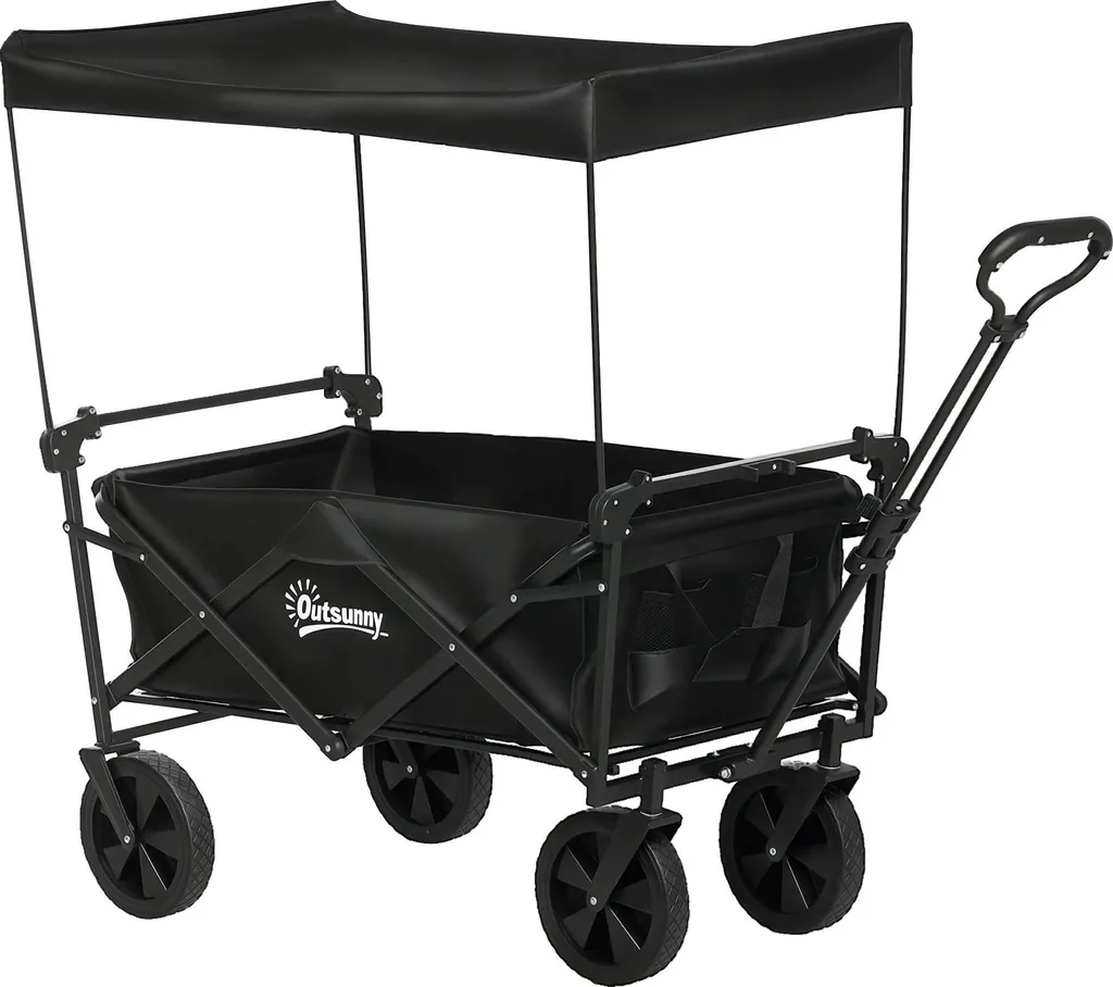 Chariot de transport 100kg pliable noir - Toit et sac inclus - 97cm