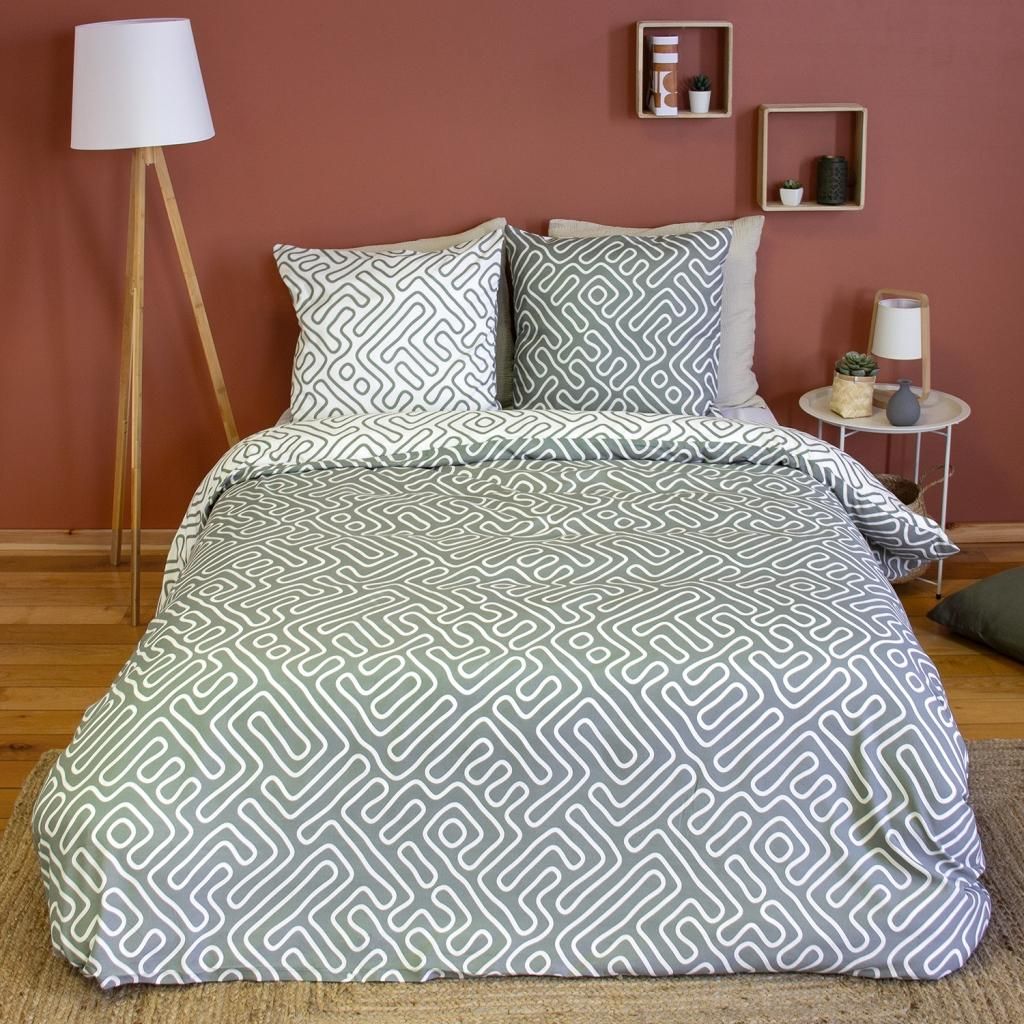 - Wendebettwäsche-Set aus Mikrofaser für Doppelbett mit Labyrinthmuster in Grau