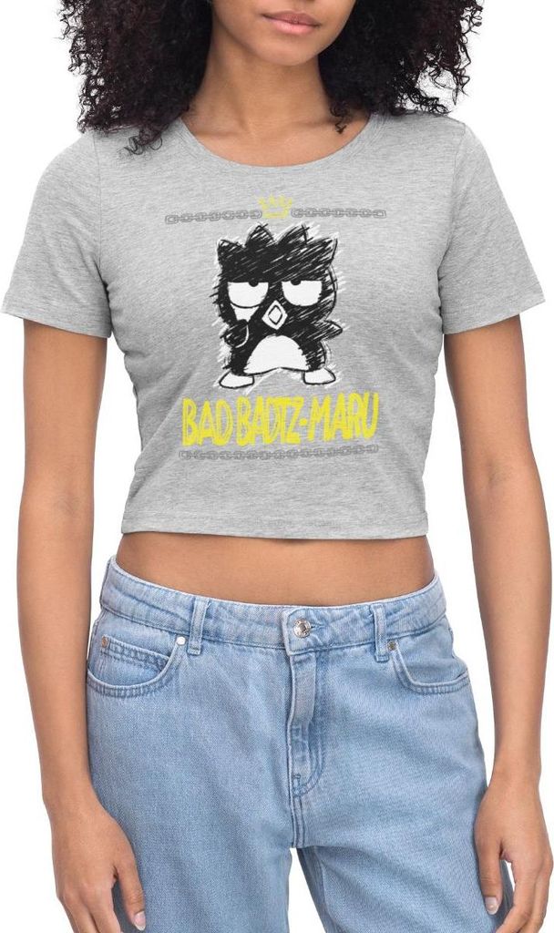 Spreadshirt Bad Badtz Maru Skizzen Stil Crop Top, L, Grau meliert