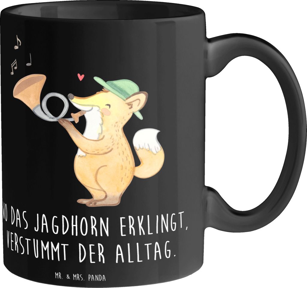Mr. & Mrs. Panda Becher Jagdhorn Melodie - Schwarz - Geschenk, haferl, Lernen, edle Optik, Kaffeetasse, Tradition, Instrument, Klang, Musiker, Tass...