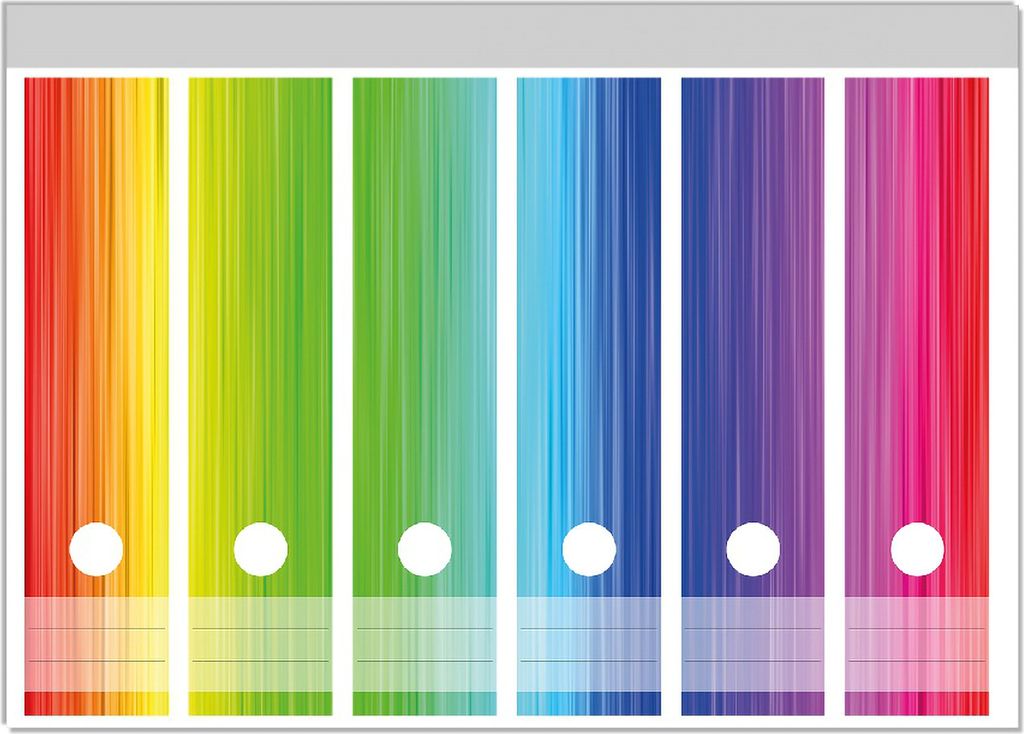 Wallario Ordnerrücken Sticker, selbstklebend für breite Ordner, 6 Stück, Motiv Regenbogenmuster - Farben rot, gelb, grün, blau, pink und rot
